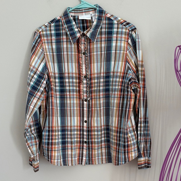 Alfred Dunner Tops - Alfred Dunner Colorful  Button Down Shirt with Embroidered Stitching